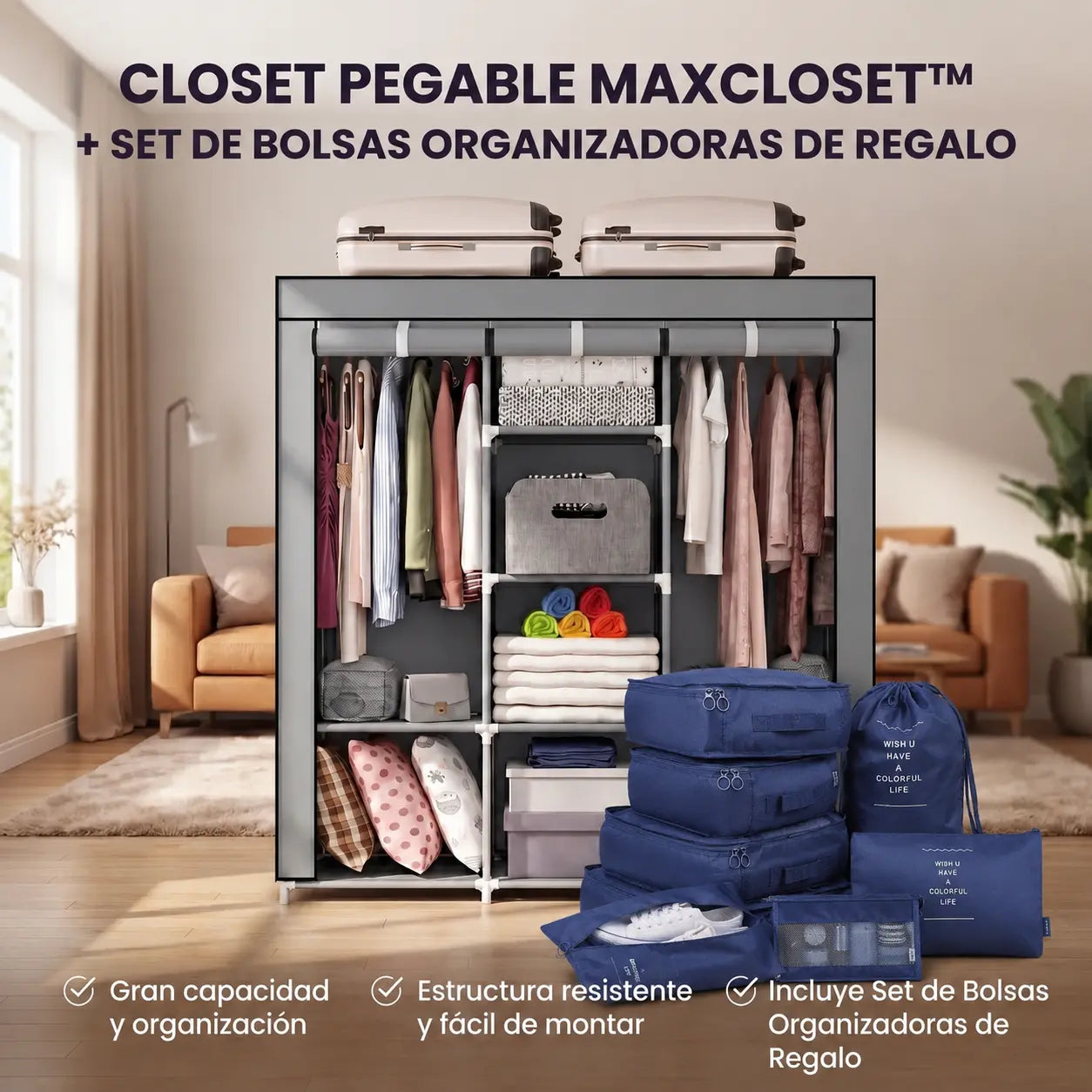 Closet Plegable Multiuso MaxCloset™ + Set de 7 Bolsas Organizadoras [ÚLTIMAS UNIDADES]