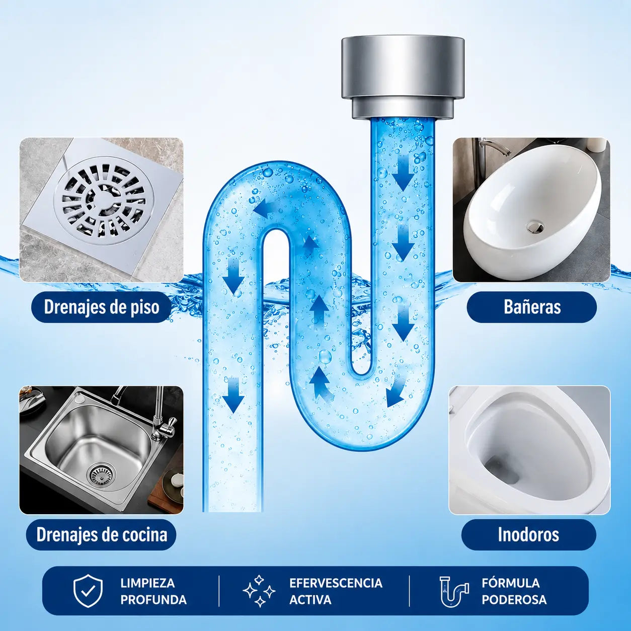 Kit Limpieza CleanMax™: 12 Pastillas Limpieza Lavadora Efervesce + Polvo Limpiador Tuberias Destapa Canos