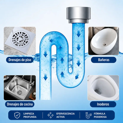 Kit Limpieza CleanMax™: 12 Pastillas Limpieza Lavadora Efervesce + Polvo Limpiador Tuberias Destapa Canos