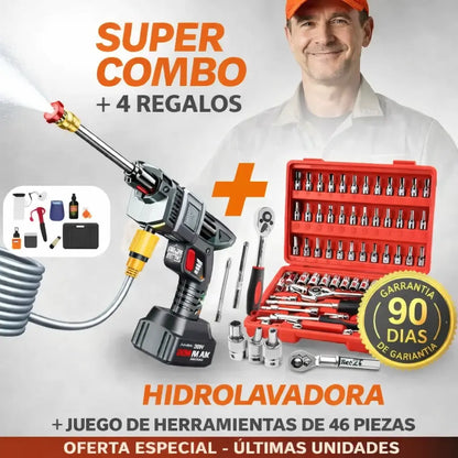 Hidrolavadora Portátil 2 Baterías 48V TurboJet™ + Juego de Herramientas Profesional 46 Piezas